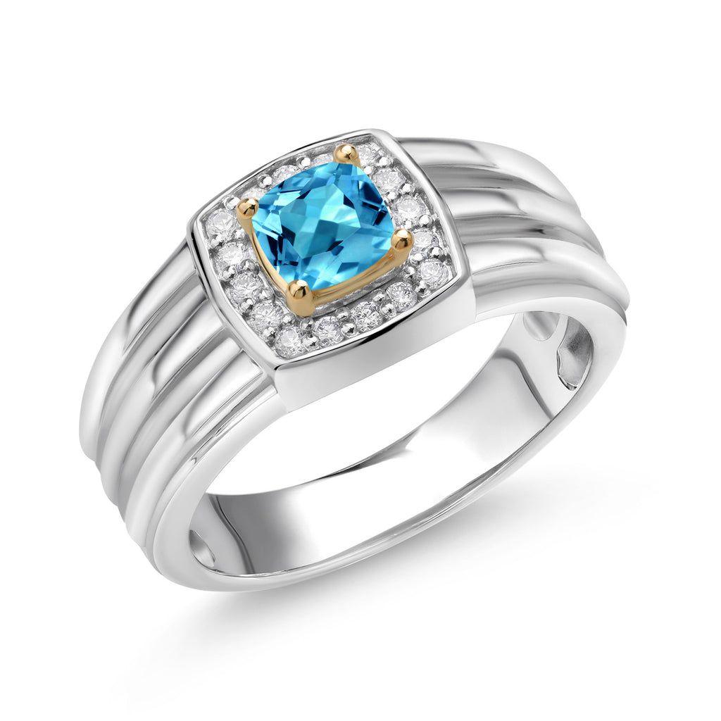 Swiss Blue Topaz - November_13_Ring in 925 Sterling Silver and 10K Yellow Gold