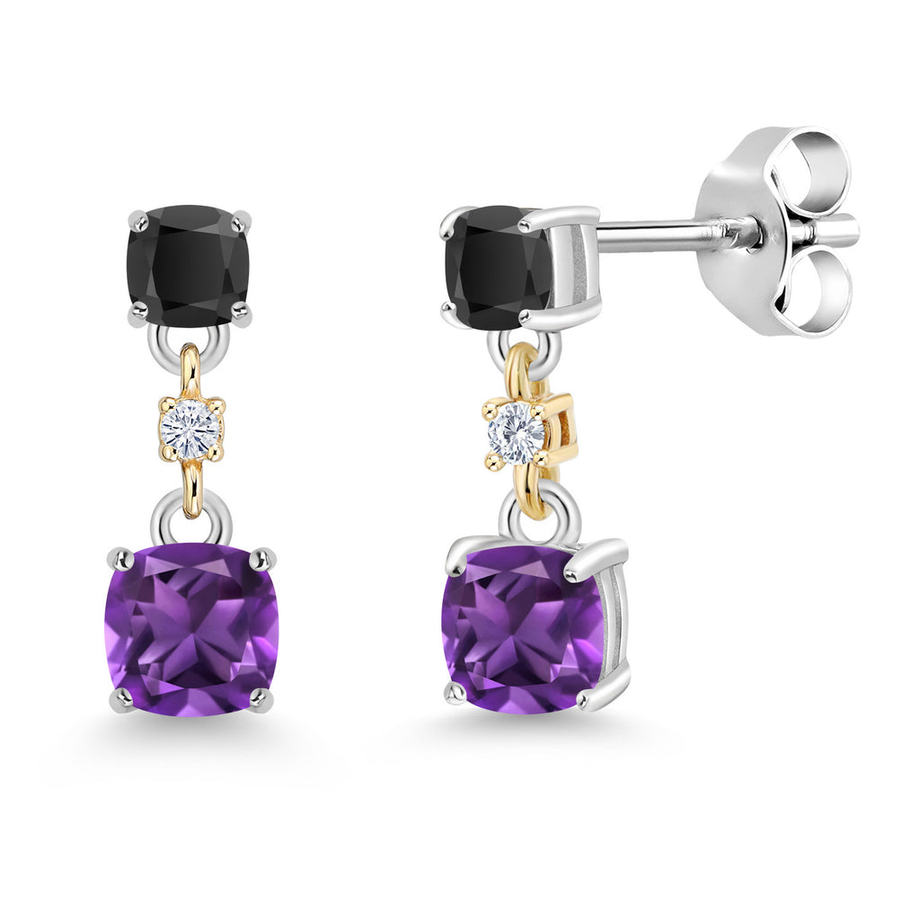 Amethyst_Onyx_Earrings in 925 Sterling Silver and 10K Yellow Gold