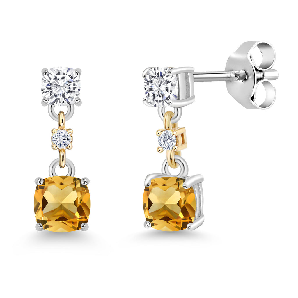 Citrine_White Moissanite_Earrings in 925 Sterling Silver and 10K Yellow Gold