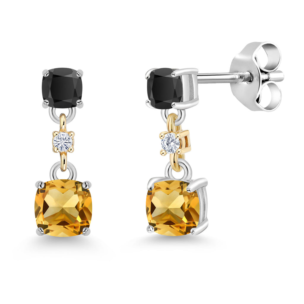 Citrine_Onyx_Earrings in 925 Sterling Silver and 10K Yellow Gold