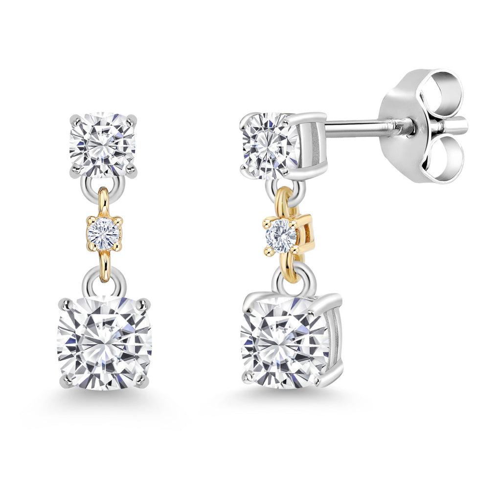 White Moissanite_White Moissanite_Earrings in 925 Sterling Silver and 10K Yellow Gold