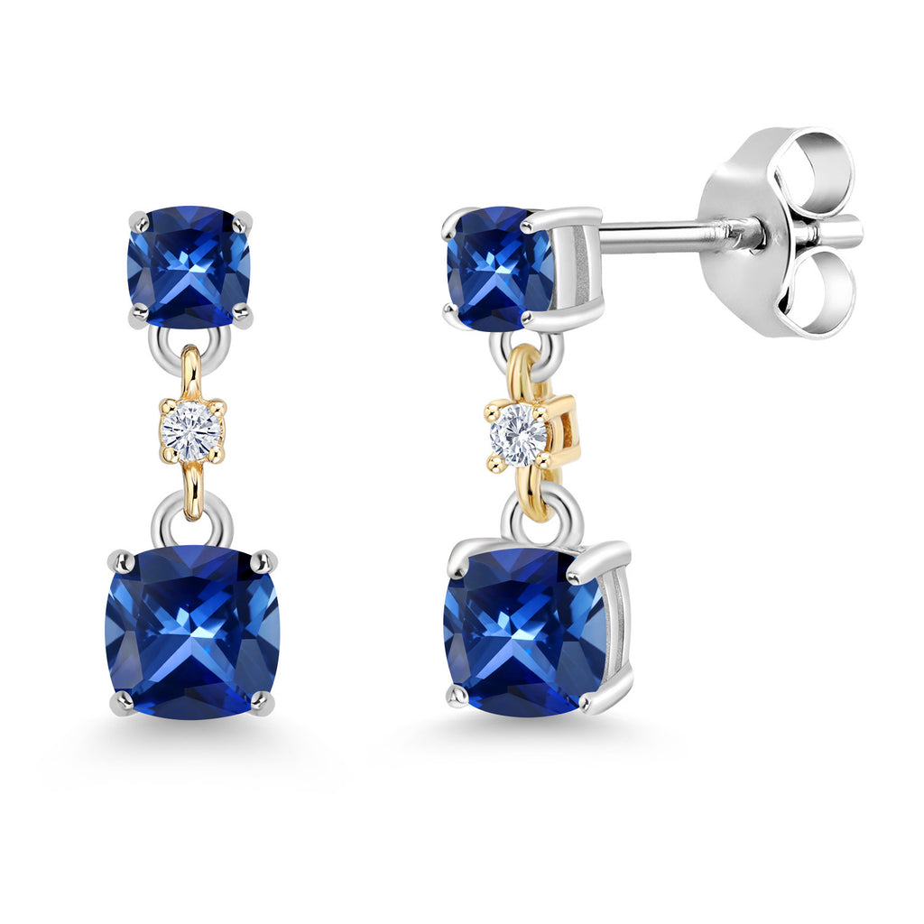 Blue Created Sapphire_Blue Created Sapphire_Earrings in 925 Sterling Silver and 10K Yellow Gold