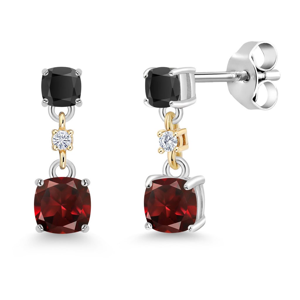 Garnet_Onyx_Earrings in 925 Sterling Silver and 10K Yellow Gold