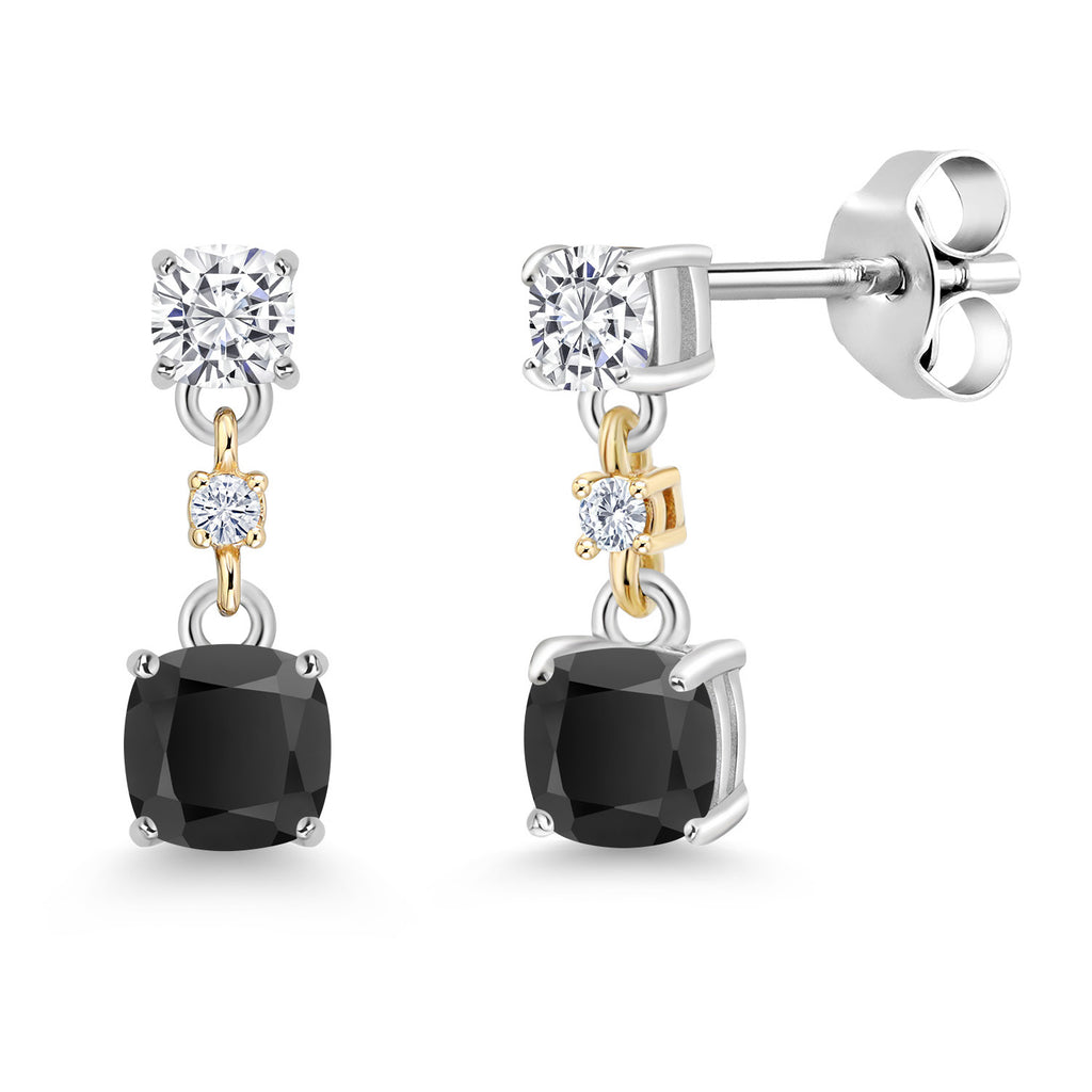 Onyx_White Moissanite_Earrings in 925 Sterling Silver and 10K Yellow Gold