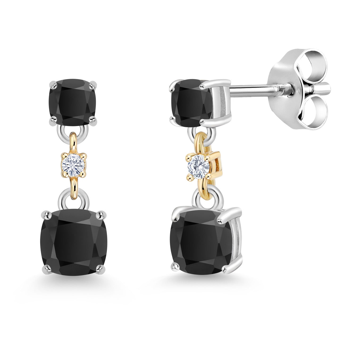 Onyx_Onyx_Earrings in 925 Sterling Silver and 10K Yellow Gold