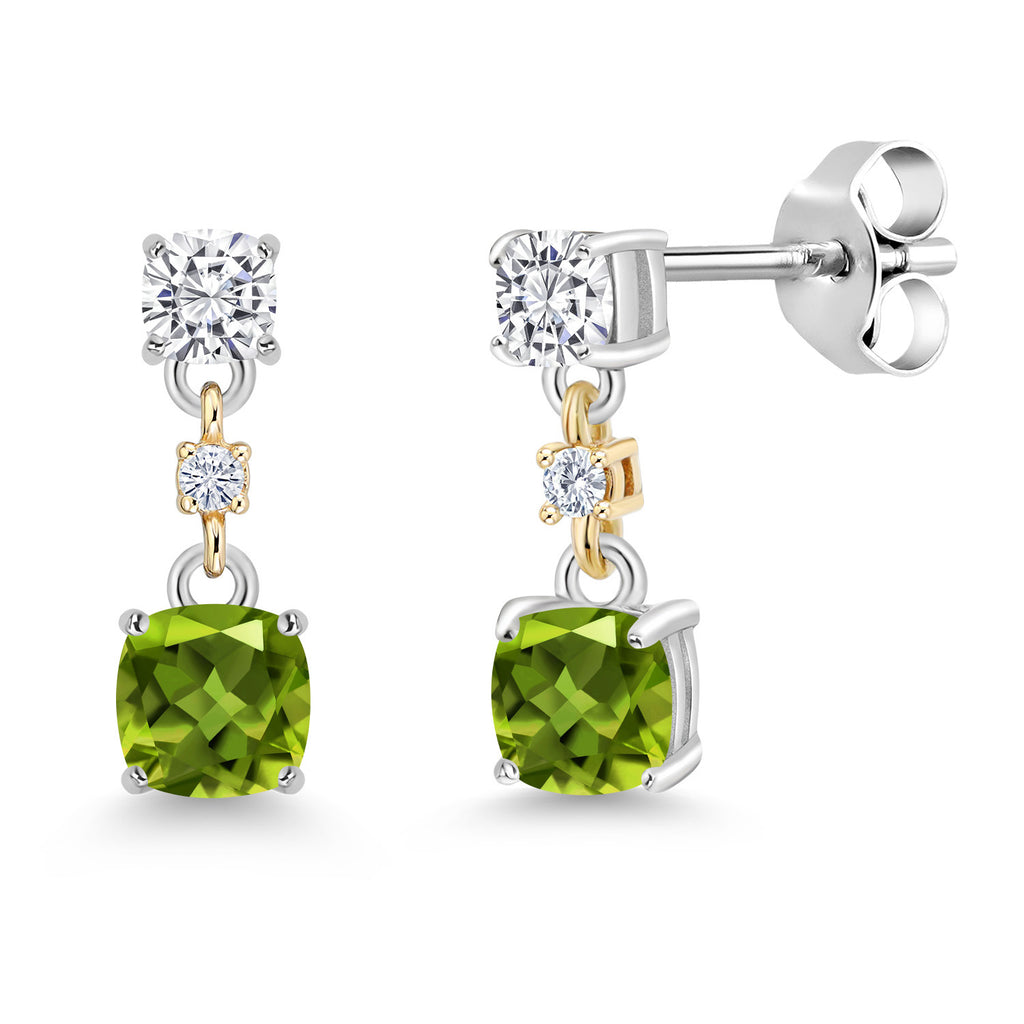 Peridot_White Moissanite_Earrings in 925 Sterling Silver and 10K Yellow Gold