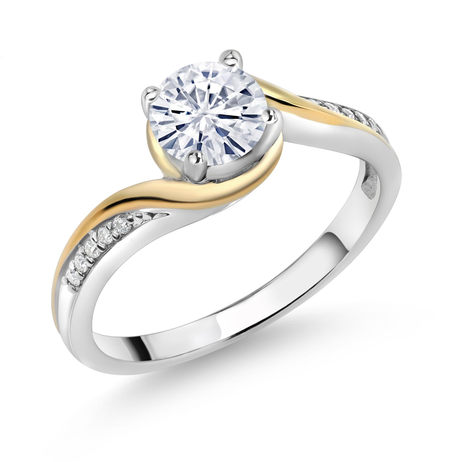 925 Sterling Silver and 10K Yellow Gold White Moissanite Engagement Ring For Women 0.85 Cttw