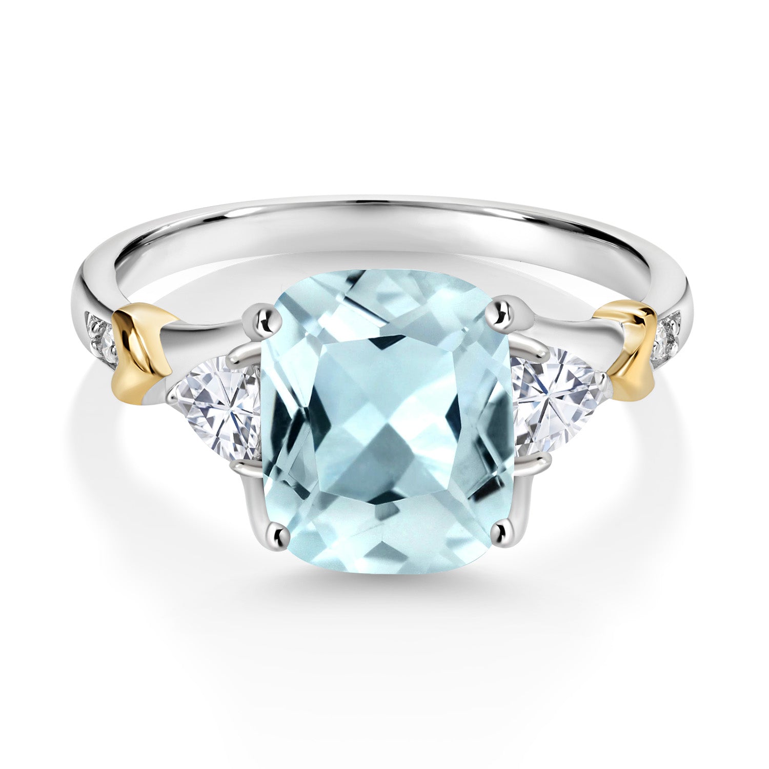 925 Silver and 10K Yellow Gold Sky Blue Simulated Aquamarine White Moissanite and Diamond Women Ring (3.04 Cttw, Available In Size 5, 6, 7, 8, 9)