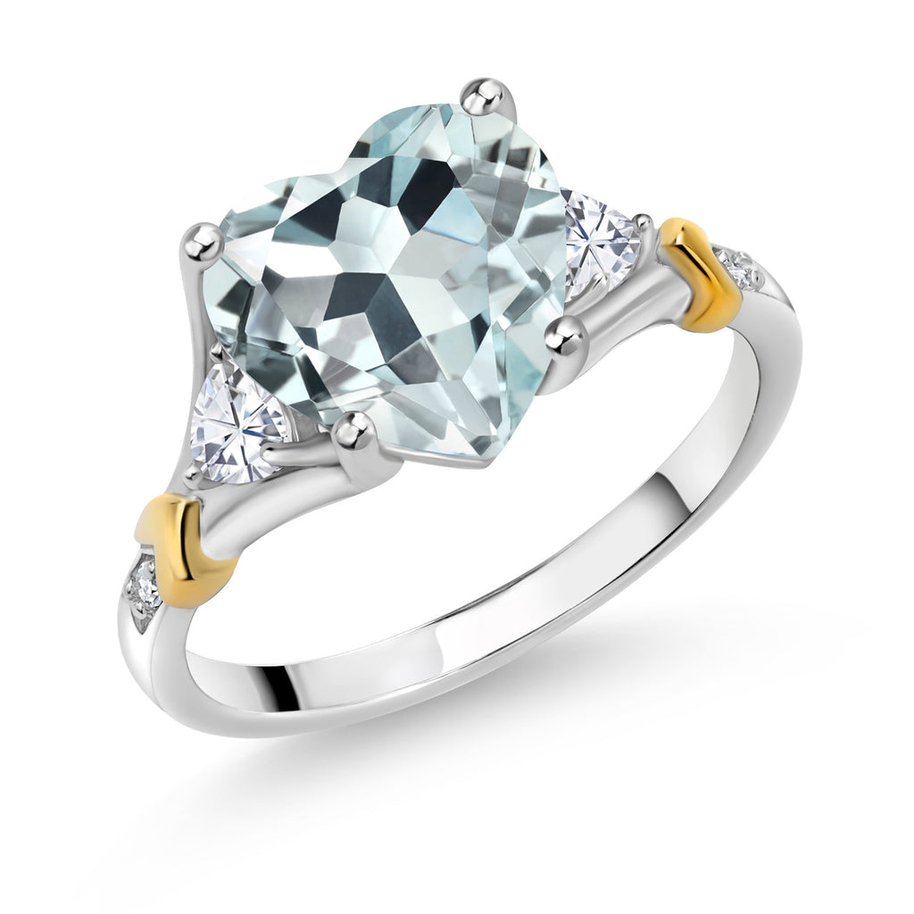 Created Aquamarine - March_8_Ring in 925 Sterling Silver and 10K Yellow Gold