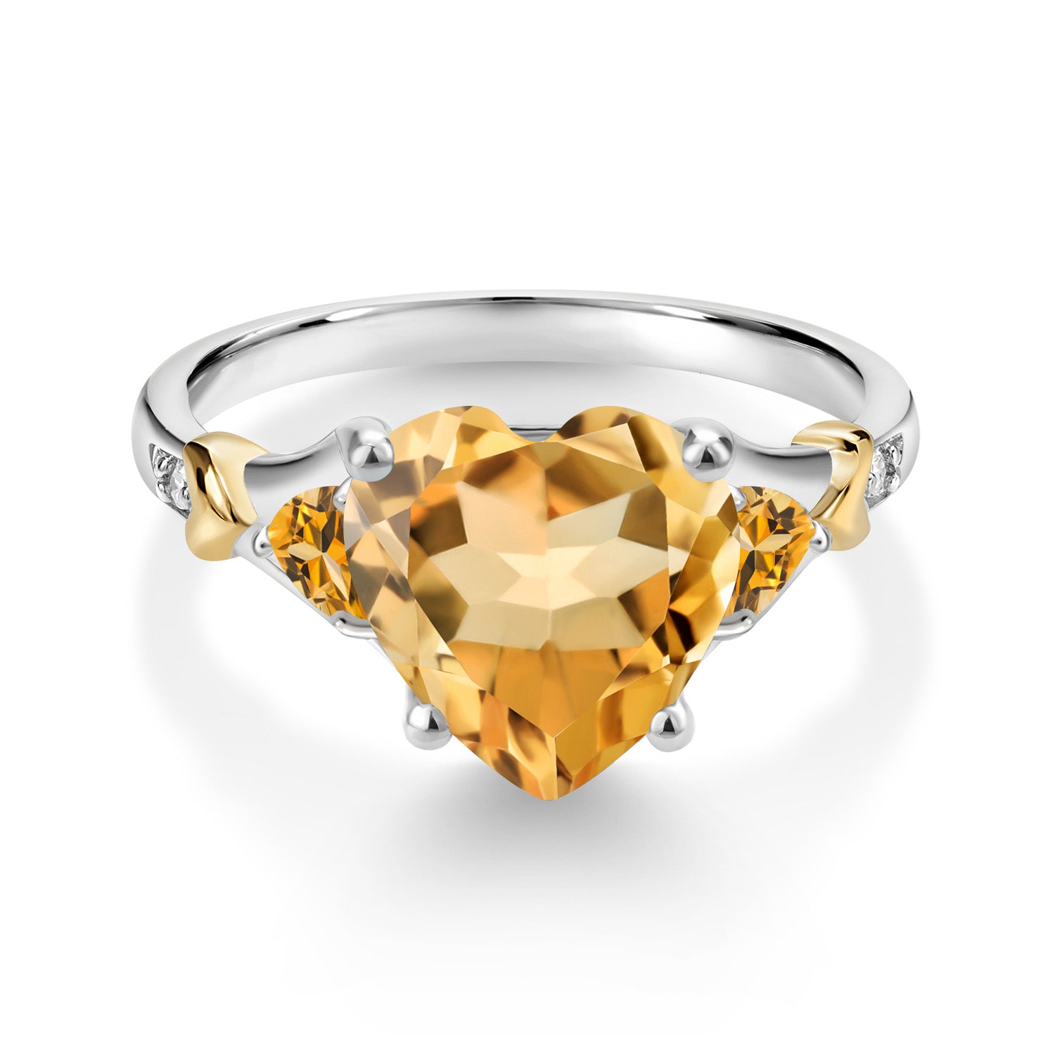 925 Silver and 10K Yellow Gold Yellow Citrine and White Diamond Engagement Ring For Women | 3.55 Cttw | Heart Shape 10MM | Gemstone November Birthstone | Available in Size 5,6,7,8,9