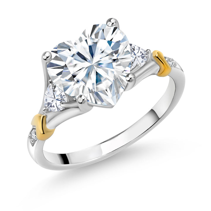 White Moissanite - April_5_Ring in 925 Sterling Silver and 10K Yellow Gold