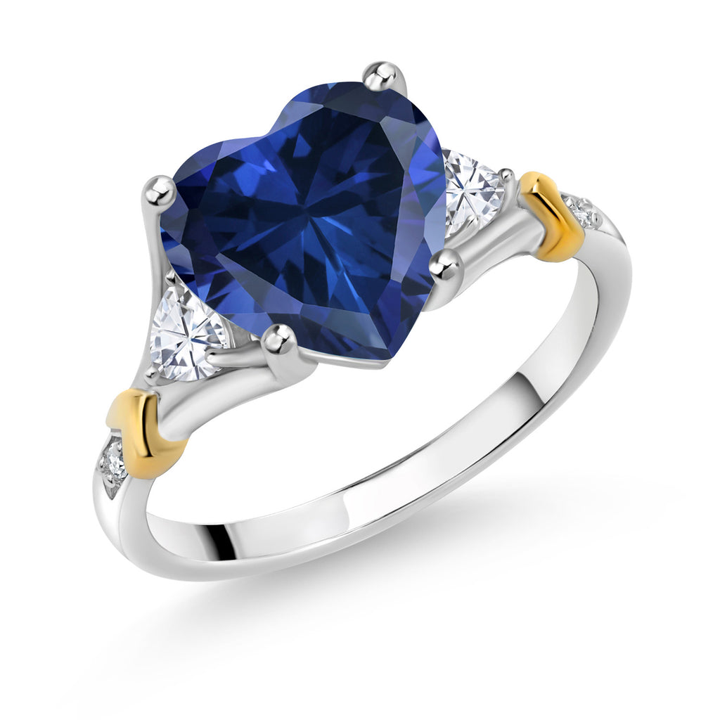 Blue Created Sapphire - September_9_Ring in 925 Sterling Silver and 10K Yellow Gold