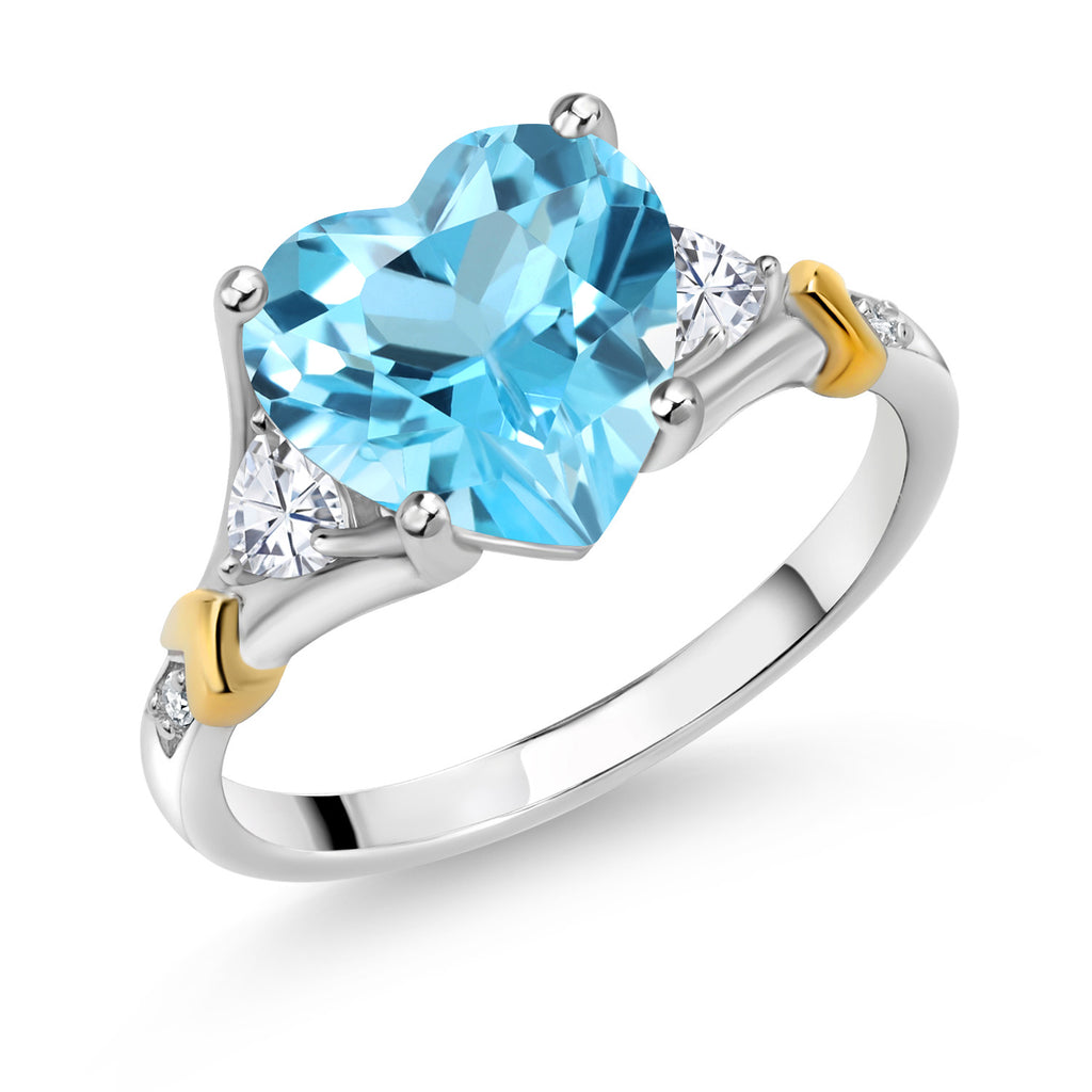 Swiss Blue Topaz - November_8_Ring in 925 Sterling Silver and 10K Yellow Gold