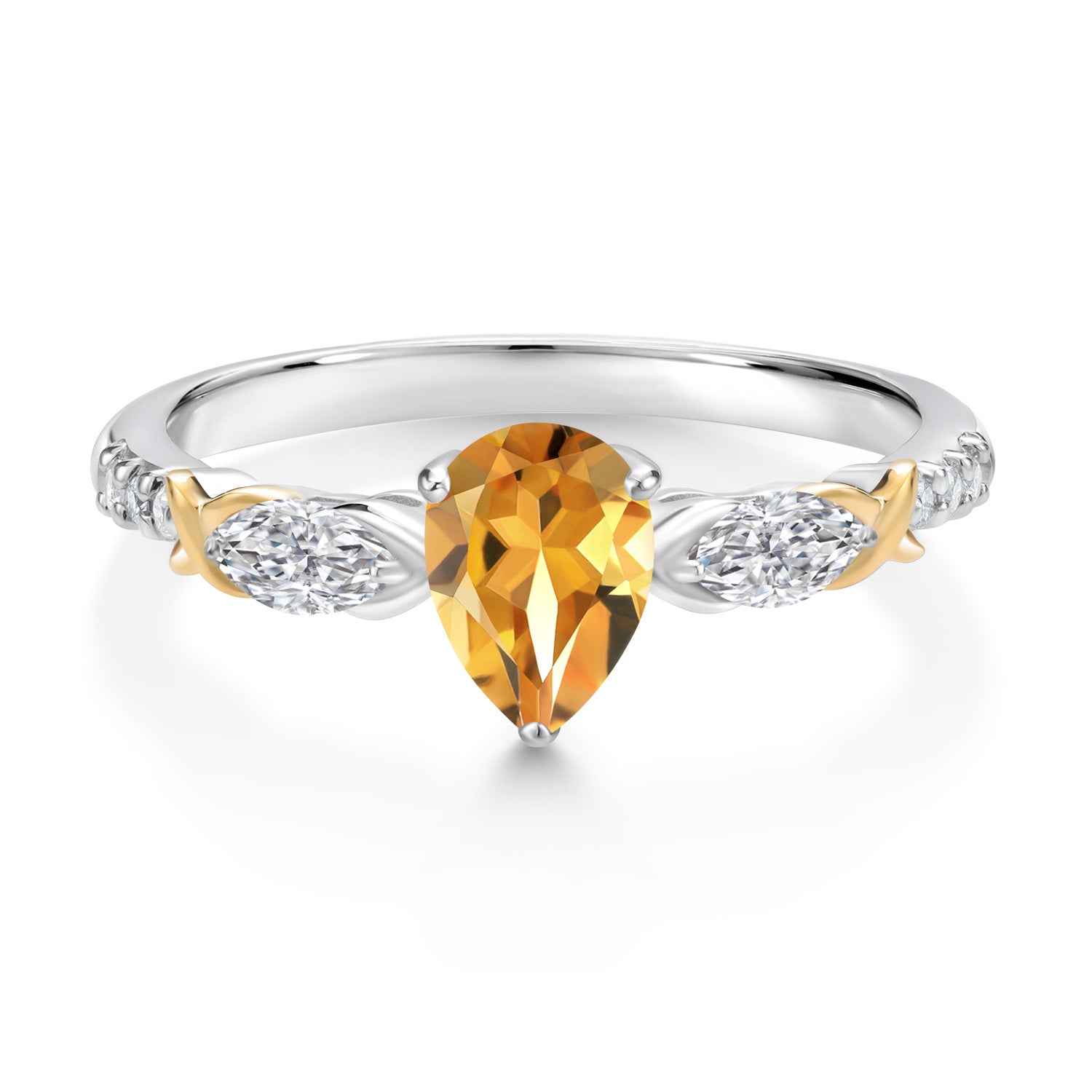 925 Silver and 10K Yellow Gold Yellow Citrine and White Lab Grown Diamond Engagement Ring | 1.13 Cttw | Pear Shape 7X5MM | November Birthstone | Available in Size 5,6,7,8,9