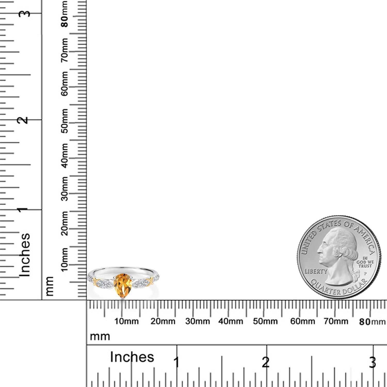 925 Silver and 10K Yellow Gold Yellow Citrine and White Lab Grown Diamond Engagement Ring | 1.13 Cttw | Pear Shape 7X5MM | November Birthstone | Available in Size 5,6,7,8,9