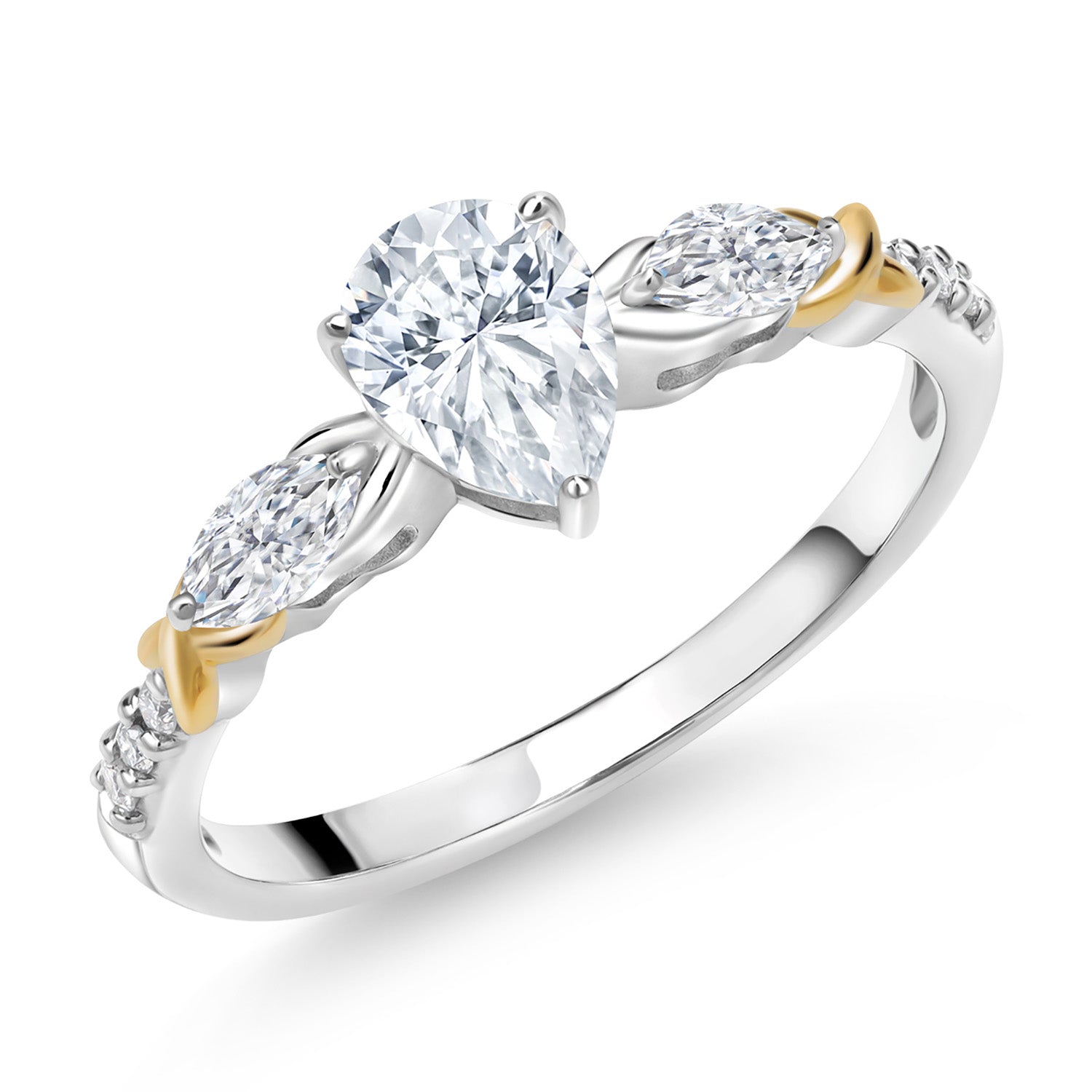 White Moissanite - April_5_Ring in 925 Sterling Silver and 10K Yellow Gold