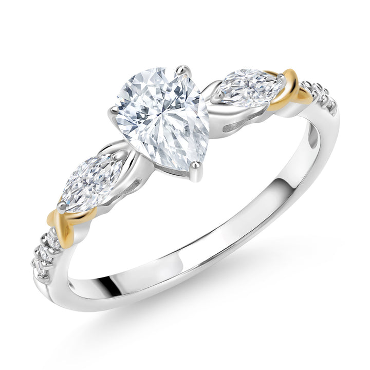 White Moissanite - April_5_Ring in 925 Sterling Silver and 10K Yellow Gold