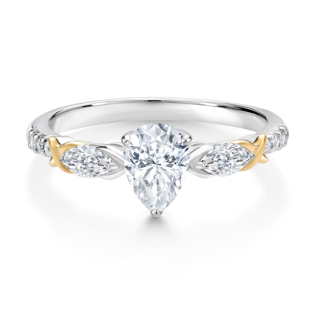 White Moissanite - April_5_Ring in 925 Sterling Silver and 10K Yellow Gold