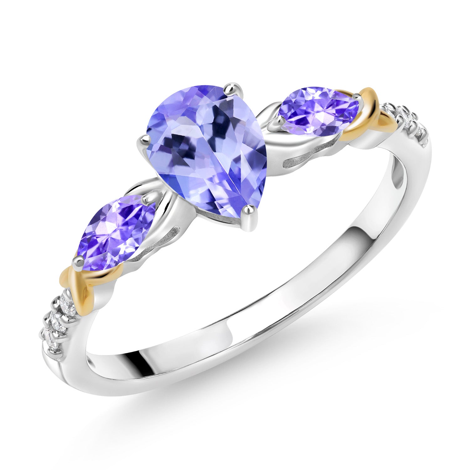 925 Silver 10K Yellow Gold Pear Shape Blue Tanzanite and White Lab Grown Diamond Engagement Ring For Women (1.01 Cttw, Gemstone December Birthstone, Available in Size 5,6,7,8,9)