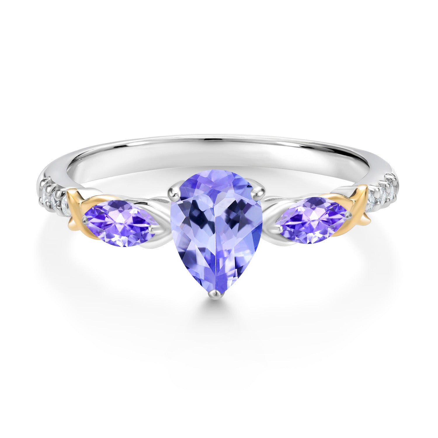 925 Silver 10K Yellow Gold Pear Shape Blue Tanzanite and White Lab Grown Diamond Engagement Ring For Women (1.01 Cttw, Gemstone December Birthstone, Available in Size 5,6,7,8,9)