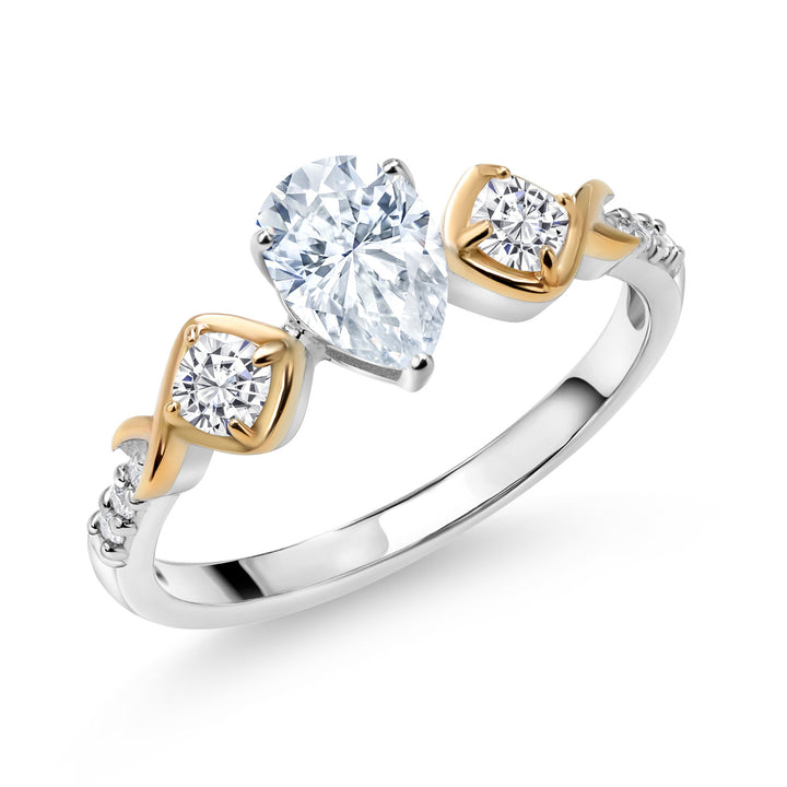 925 Sterling Silver and 10K Yellow Gold White Moissanite and White Lab Grown Diamond Women Engagement Ring (0.98 Cttw, Available In Size 5, 6, 7, 8, 9)