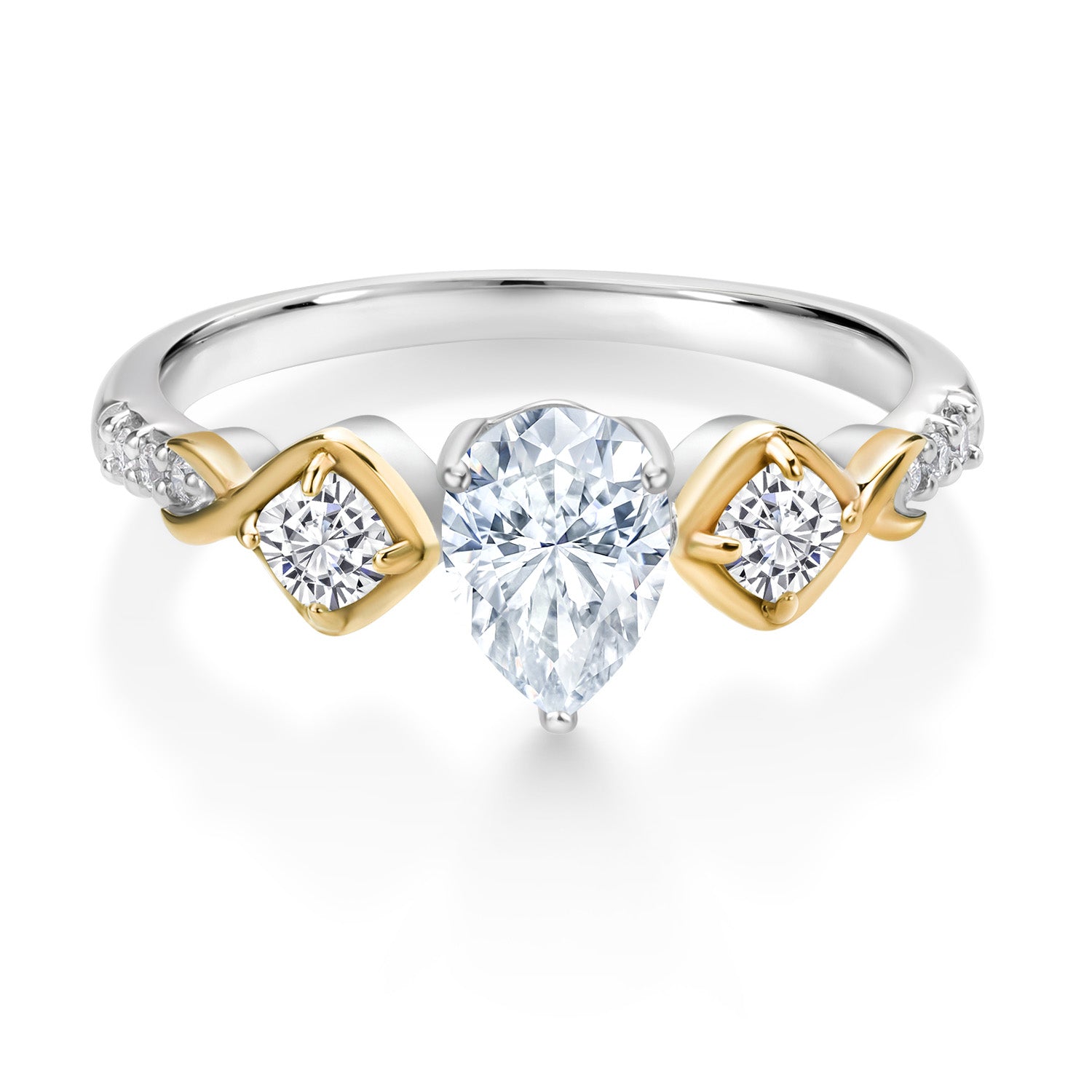 925 Sterling Silver and 10K Yellow Gold White Moissanite and White Lab Grown Diamond Women Engagement Ring (0.98 Cttw, Available In Size 5, 6, 7, 8, 9)