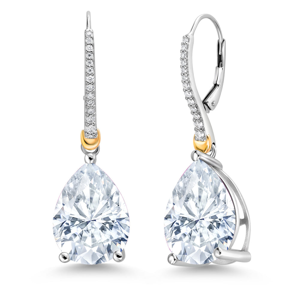 White Moissanite - April_Earrings in 925 Sterling Silver and 10K Yellow Gold
