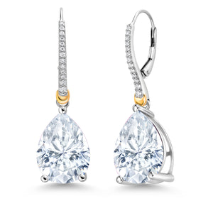 White Moissanite - April_Earrings in 925 Sterling Silver and 10K Yellow Gold