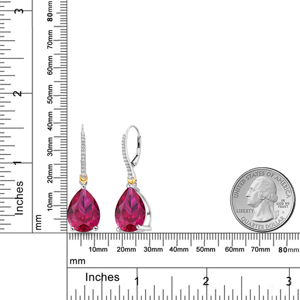 Created Ruby - July_Earrings in 925 Sterling Silver and 10K Yellow Gold