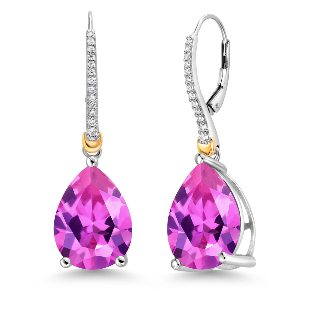 Gem Stone King 12-22 Cttw Gemstone Birthstone and White Moissanite Teardrop Drop Dangle Earrings For Women | 925 Sterling Silver and 10K Yellow Gold | Pear Shape 16X12MM
