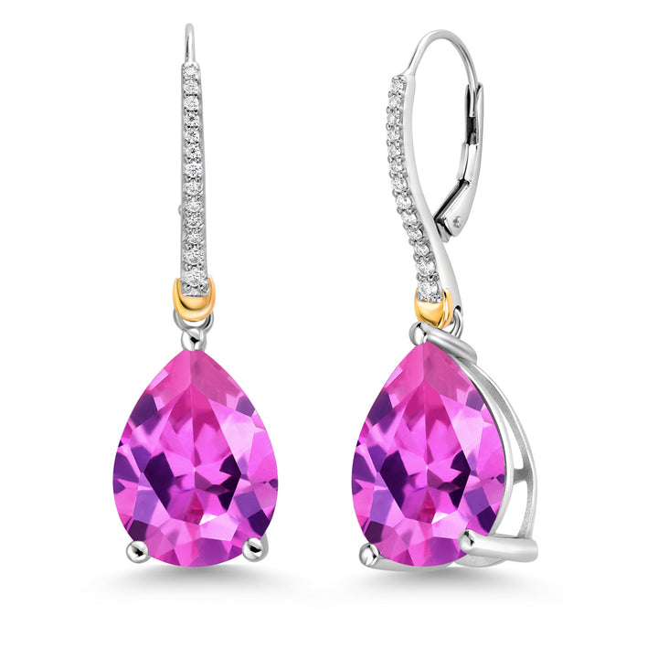 Pink Created Sapphire - September_Earrings in 925 Sterling Silver and 10K Yellow Gold