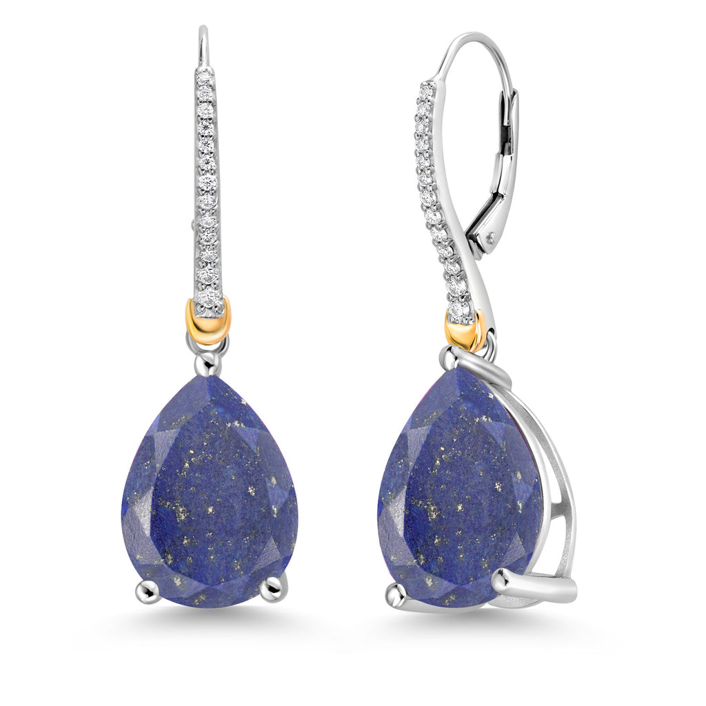 Gem Stone King 12-22 Cttw Gemstone Birthstone and White Moissanite Teardrop Drop Dangle Earrings For Women | 925 Sterling Silver and 10K Yellow Gold | Pear Shape 16X12MM