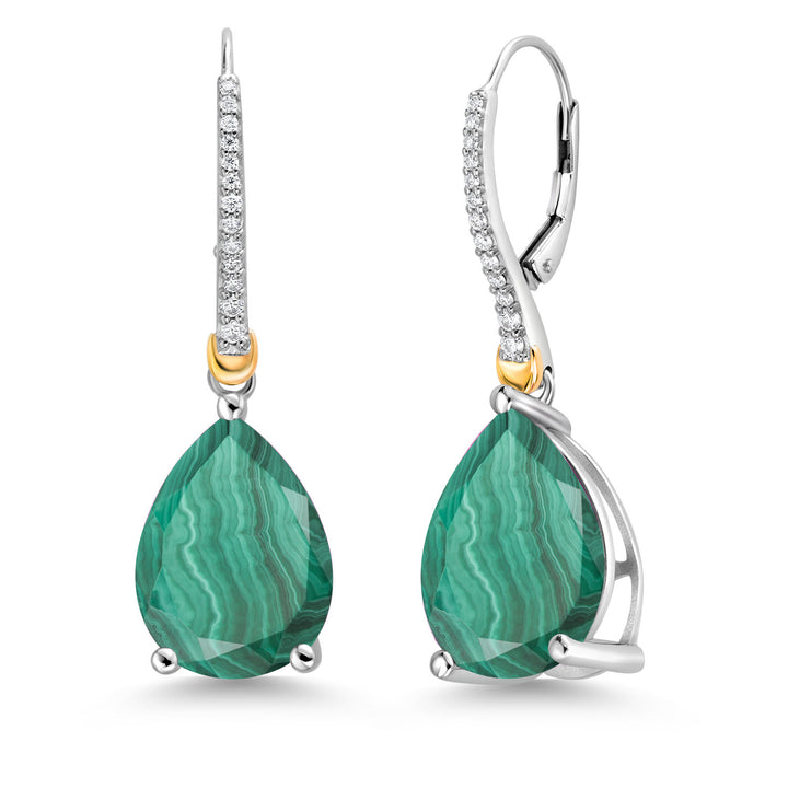 Malachite_Earrings in 925 Sterling Silver and 10K Yellow Gold