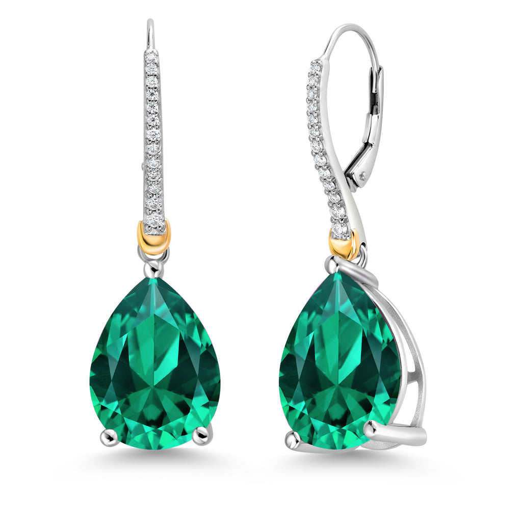 Gem Stone King 12-22 Cttw Gemstone Birthstone and White Moissanite Teardrop Drop Dangle Earrings For Women | 925 Sterling Silver and 10K Yellow Gold | Pear Shape 16X12MM