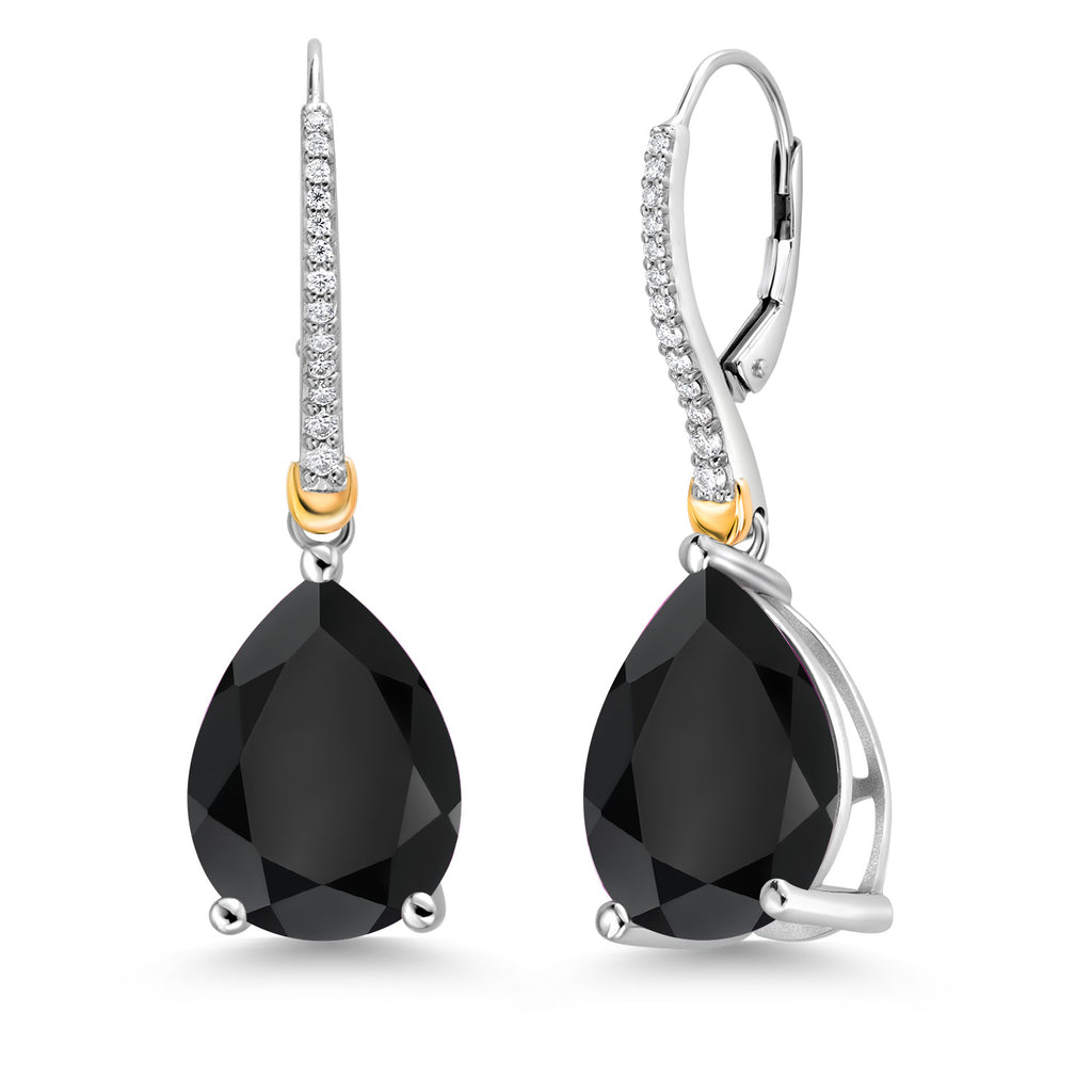 Onyx - December_Earrings in 925 Sterling Silver and 10K Yellow Gold