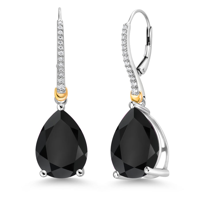 Onyx - December_Earrings in 925 Sterling Silver and 10K Yellow Gold