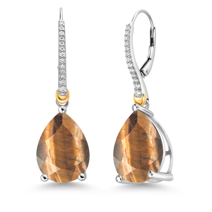 Brown Tiger Eye_Earrings in 925 Sterling Silver and 10K Yellow Gold