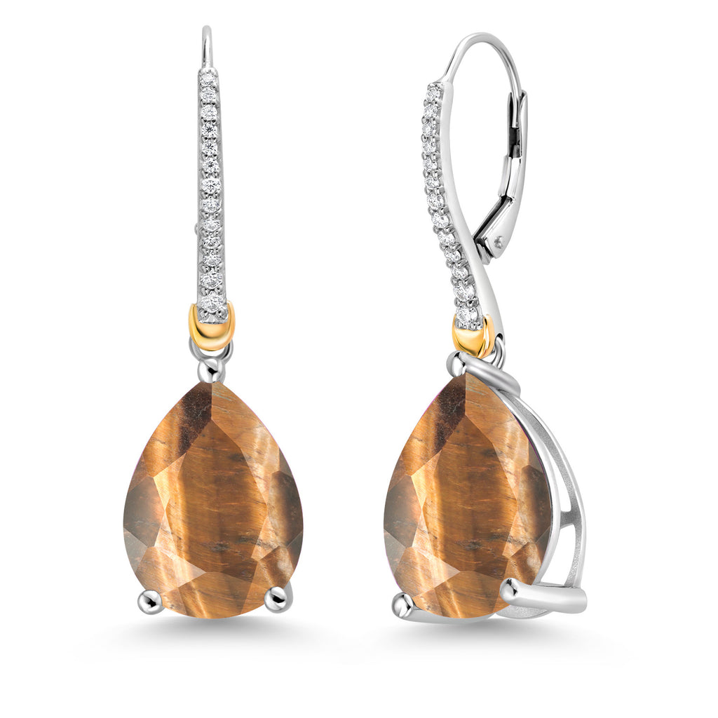 Gem Stone King 12-22 Cttw Gemstone Birthstone and White Moissanite Teardrop Drop Dangle Earrings For Women | 925 Sterling Silver and 10K Yellow Gold | Pear Shape 16X12MM