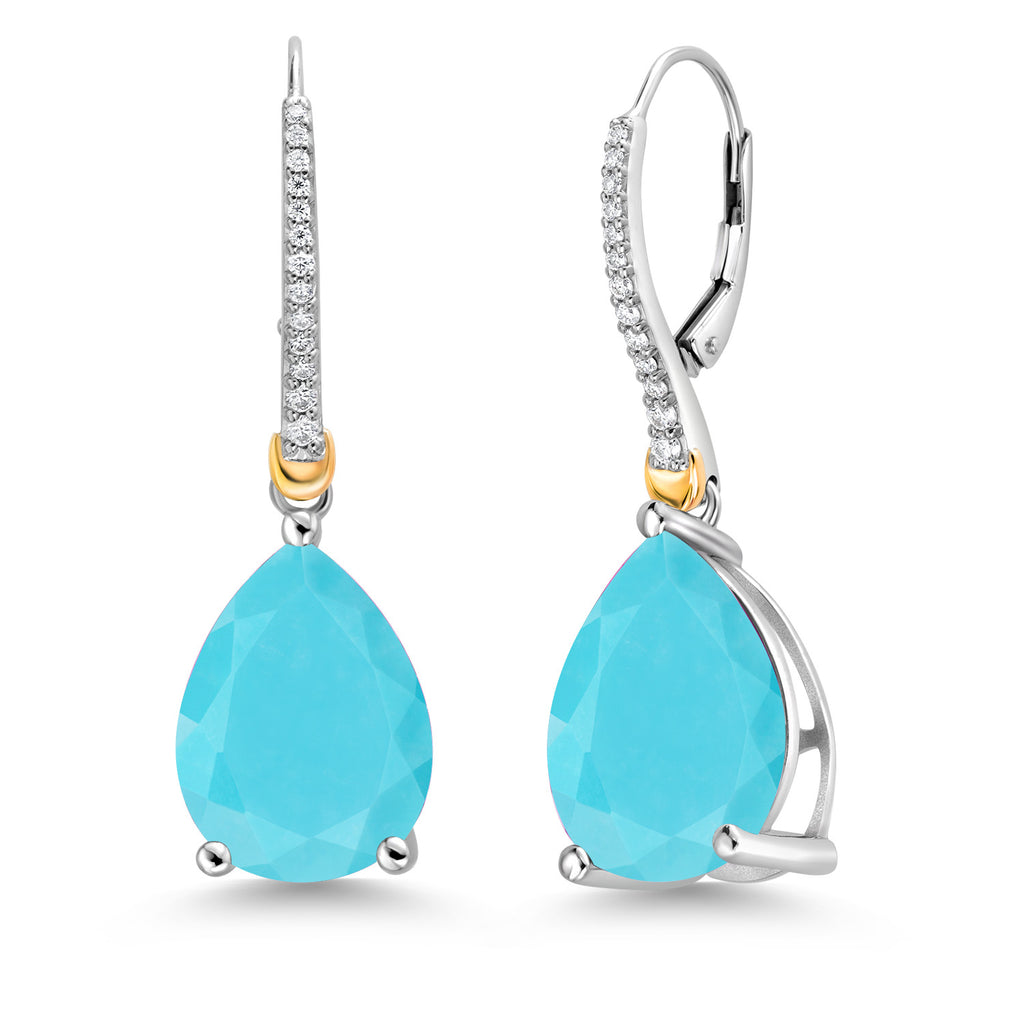 Gem Stone King 12-22 Cttw Gemstone Birthstone and White Moissanite Teardrop Drop Dangle Earrings For Women | 925 Sterling Silver and 10K Yellow Gold | Pear Shape 16X12MM