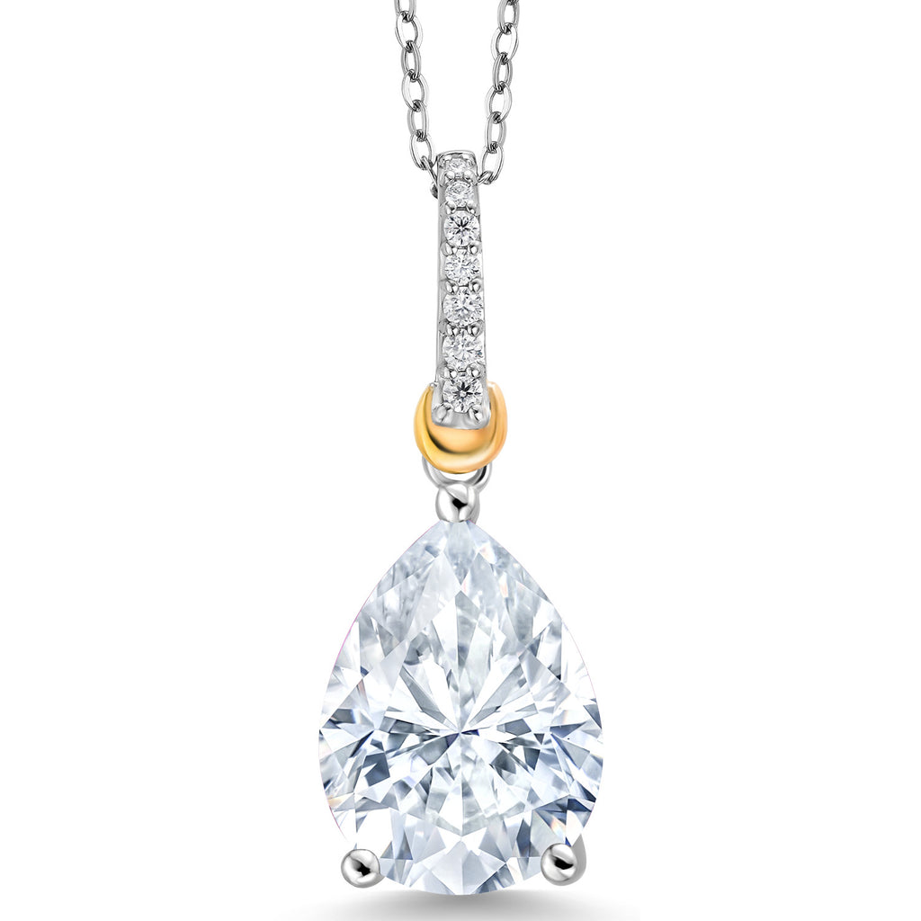 White Moissanite - April_Pendant in 925 Sterling Silver and 10K Yellow Gold