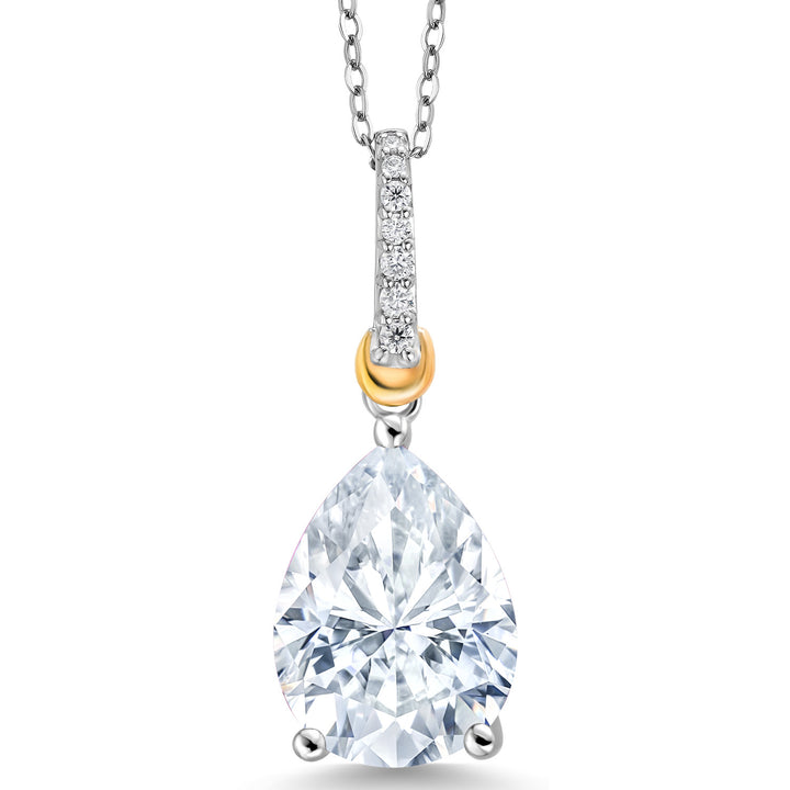 White Moissanite - April_Pendant in 925 Sterling Silver and 10K Yellow Gold