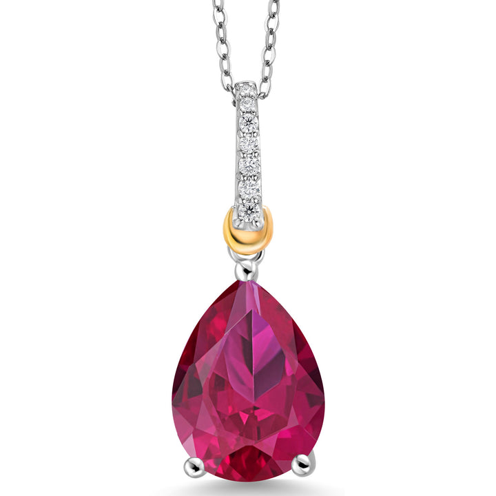 Created Ruby - July_Pendant in 925 Sterling Silver and 10K Yellow Gold