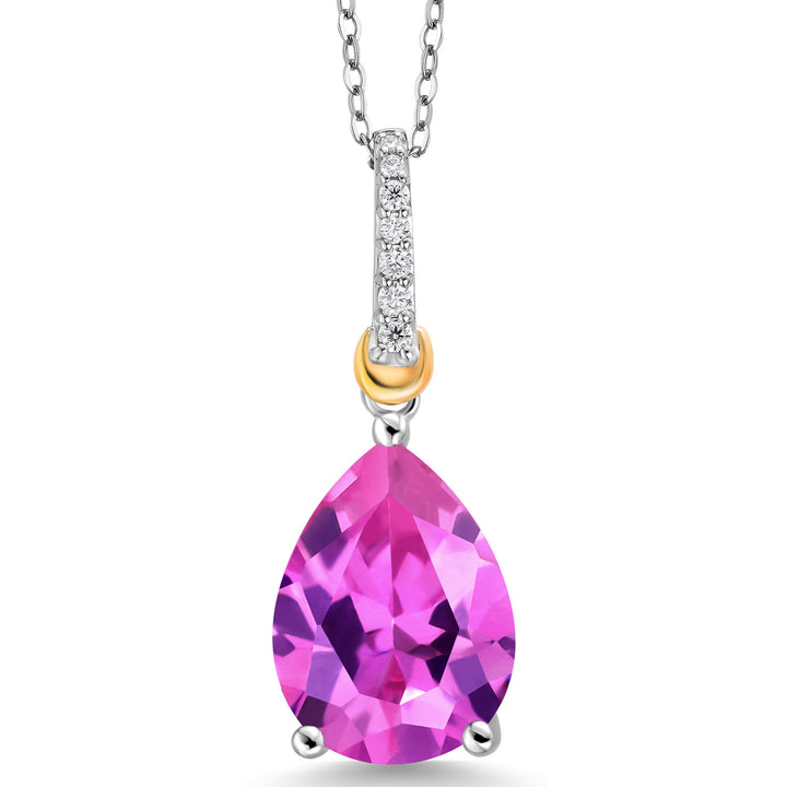 Pink Created Sapphire - September_Pendant in 925 Sterling Silver and 10K Yellow Gold