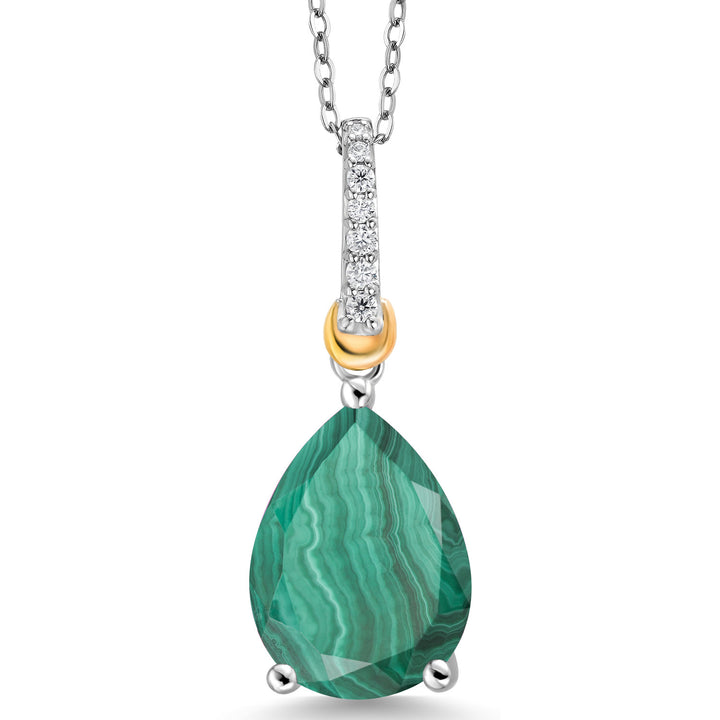 Malachite_Pendant in 925 Sterling Silver and 10K Yellow Gold