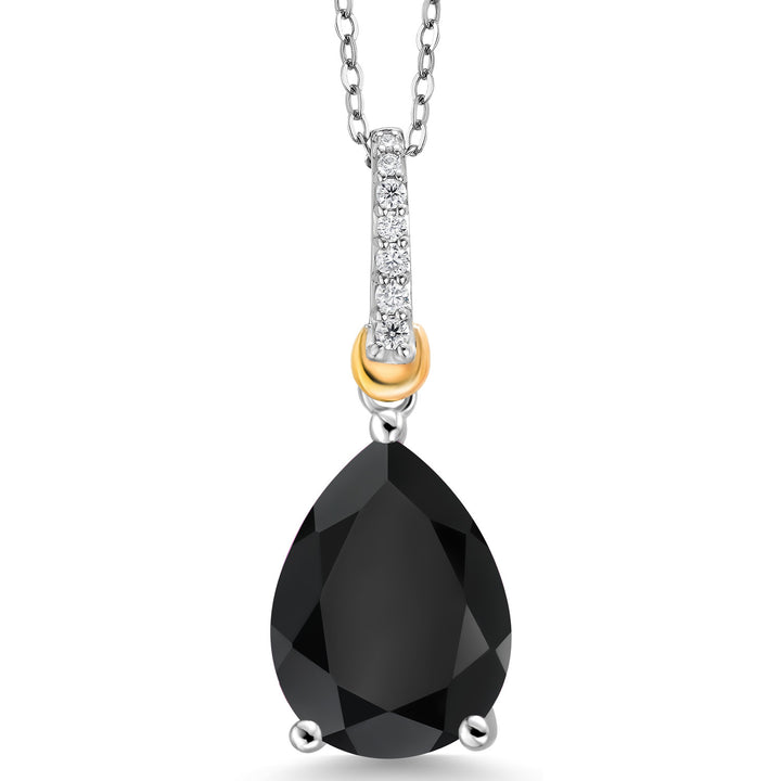 Onyx - December_Pendant in 925 Sterling Silver and 10K Yellow Gold