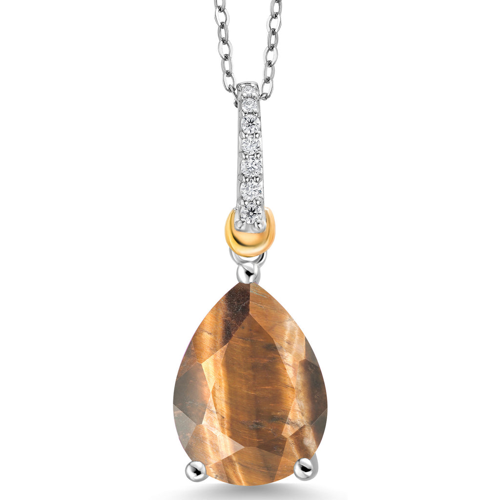 Brown Tiger Eye_Pendant in 925 Sterling Silver and 10K Yellow Gold