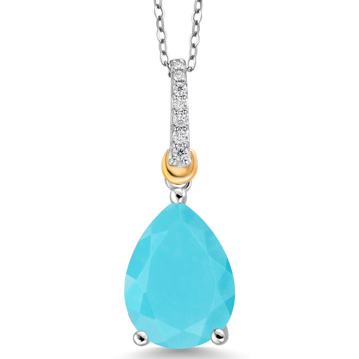 Turquoise_Pendant in 925 Sterling Silver and 10K Yellow Gold