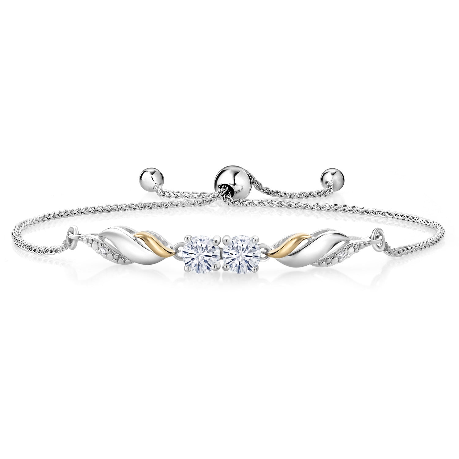 925 Sterling Silver and 10K Yellow Gold White Moissanite and White Lab Grown Diamond Tennis Bracelet For Women (1.02 Cttw, Round 5MM, Fully Adjustable Up to 9 Inch)