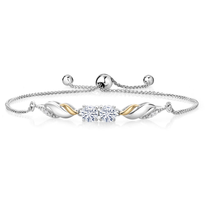 925 Sterling Silver and 10K Yellow Gold White Moissanite and White Lab Grown Diamond Tennis Bracelet For Women (1.02 Cttw, Round 5MM, Fully Adjustable Up to 9 Inch)