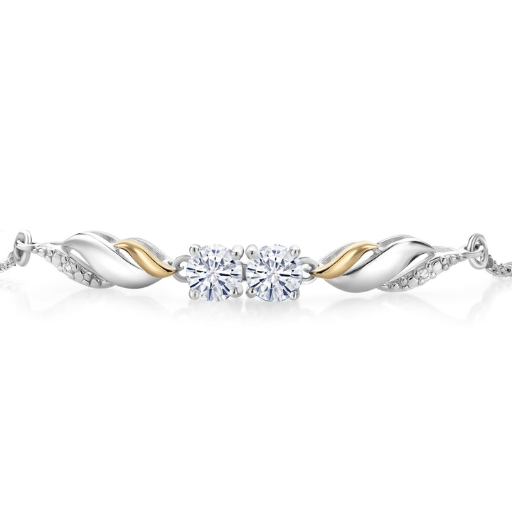 925 Sterling Silver and 10K Yellow Gold White Moissanite and White Lab Grown Diamond Tennis Bracelet For Women (1.02 Cttw, Round 5MM, Fully Adjustable Up to 9 Inch)